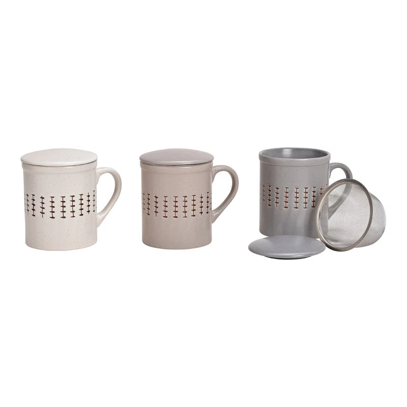 Tee Tasse Teesieb beige hellgrau dunkelgrau grau