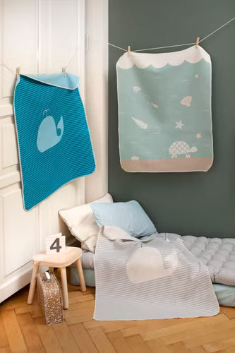 Wal Decke Babydecke Wal Streifen/Grau