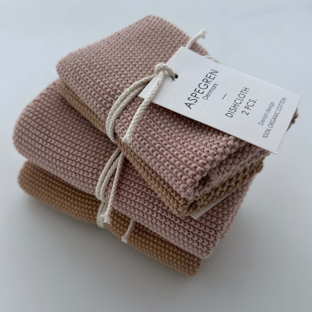 Spüllappen gestrickt - 2er Set rosa/ocker